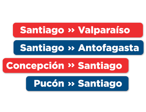 Ônibus para Santiago, Valparaíso, Antofagasta, Pucón